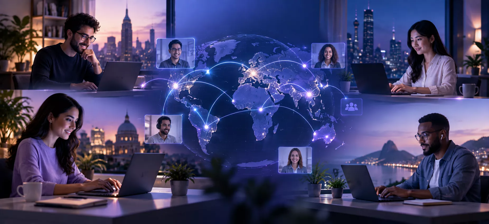 Remote professionals collaborating across a connected global talent network